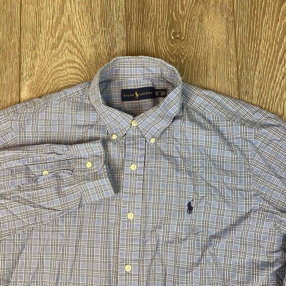 Ralph Lauren Men's Long Sleeve Button Down Shirt‎ Blue Plaid Pony XL - Picture 1 of 6